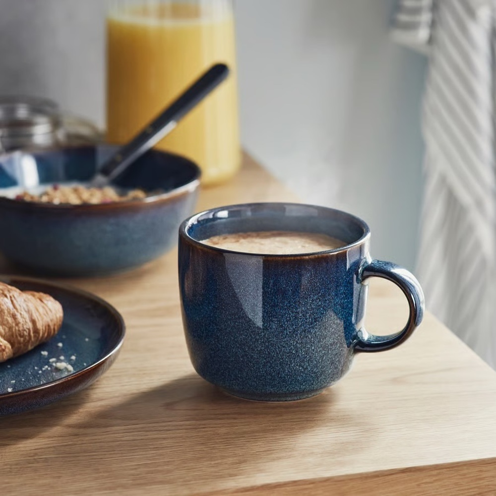 ☕️MUG☕️ Blue Ceramic Coffee Mug Blue Glazed Mug Golden GLADELIG Stoneware 13oz